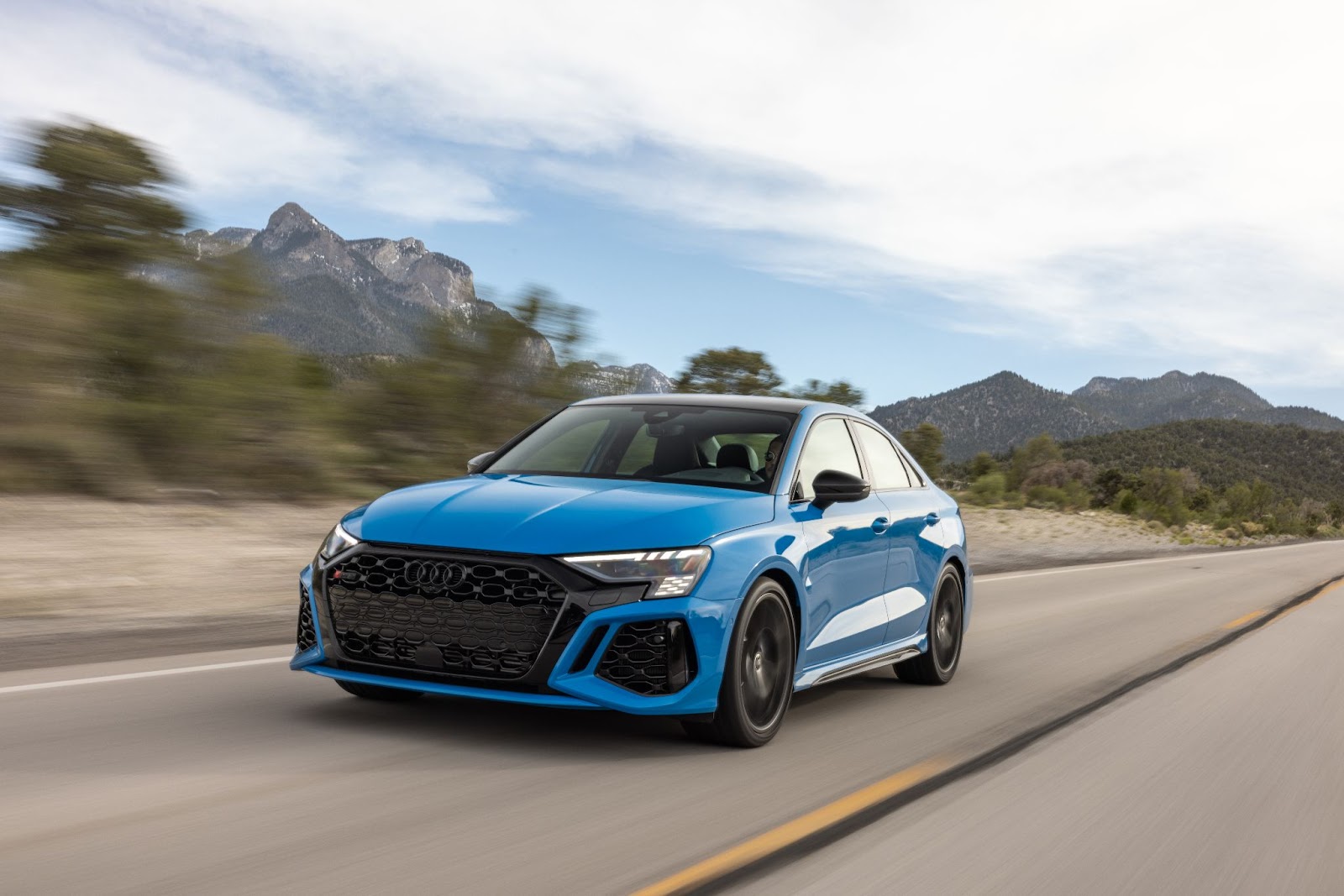 The 2023 Audi RS 3 on a desert road