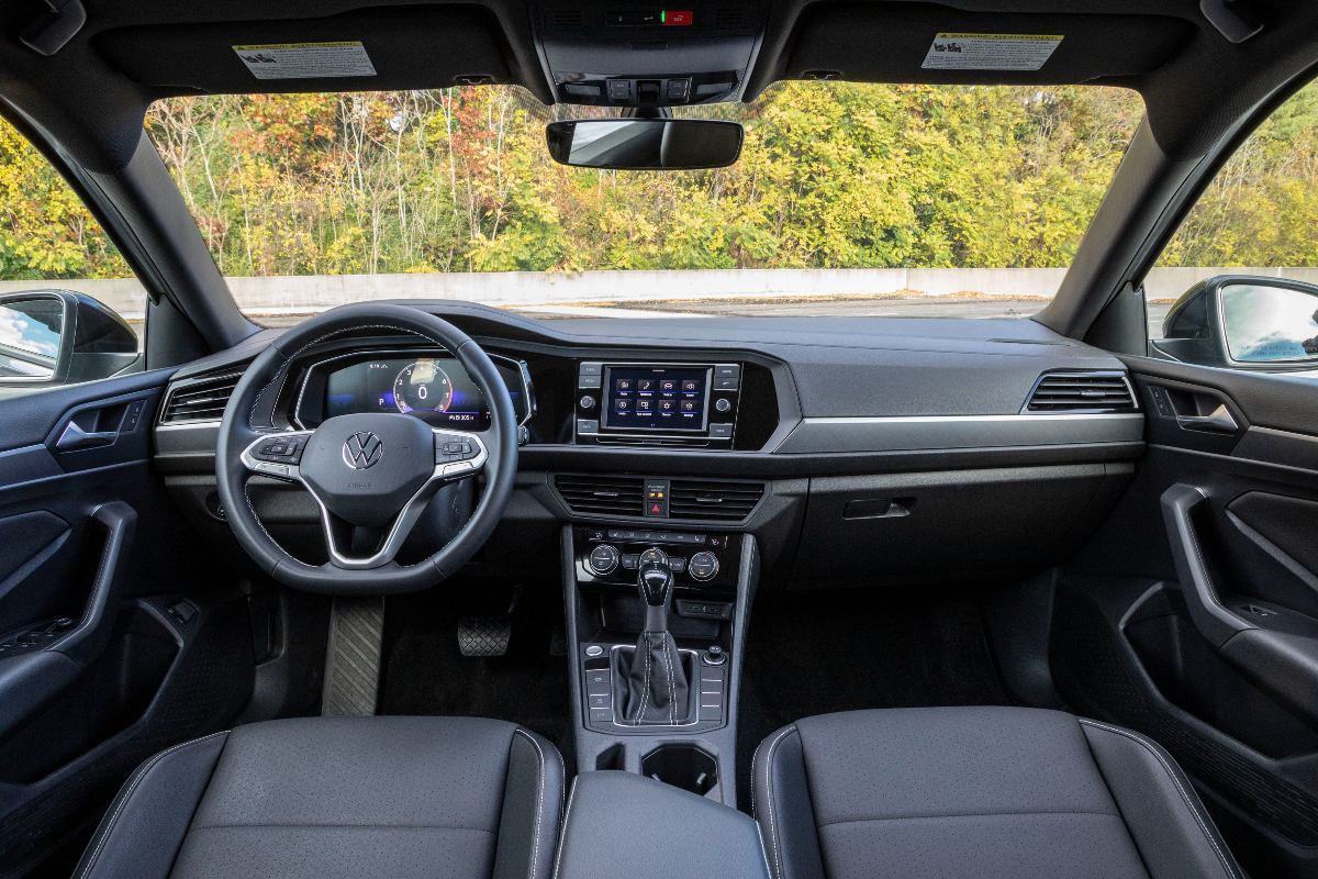 Dashboard and front seats in 2023 VW Jetta, the most affordable new Volkswagen car