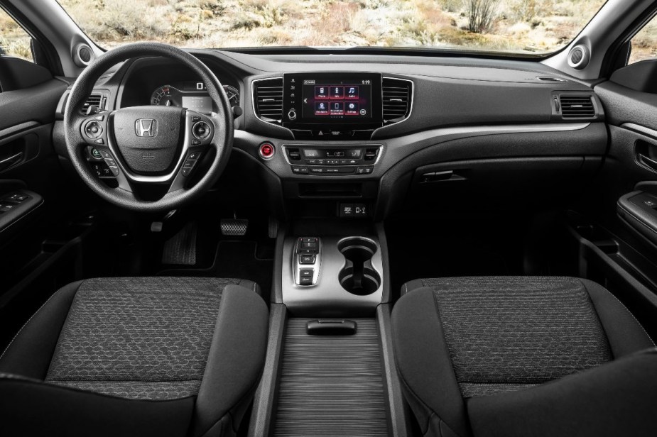 Dashboard in 2023 Honda Ridgeline, only Consumer Reports recommended midsize pickup truck due to reliability
