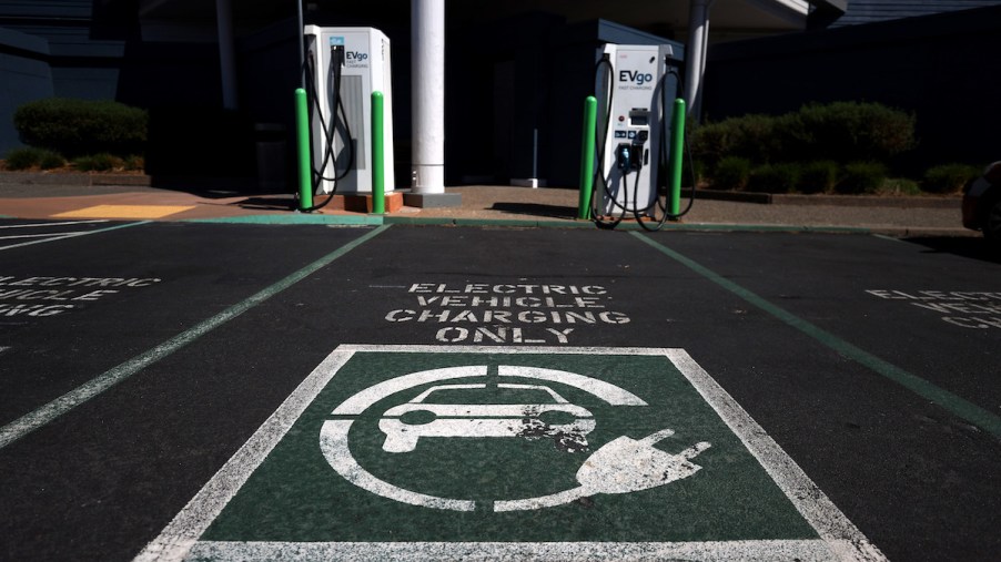 An EV charging station where electric car charger where names are confusing.