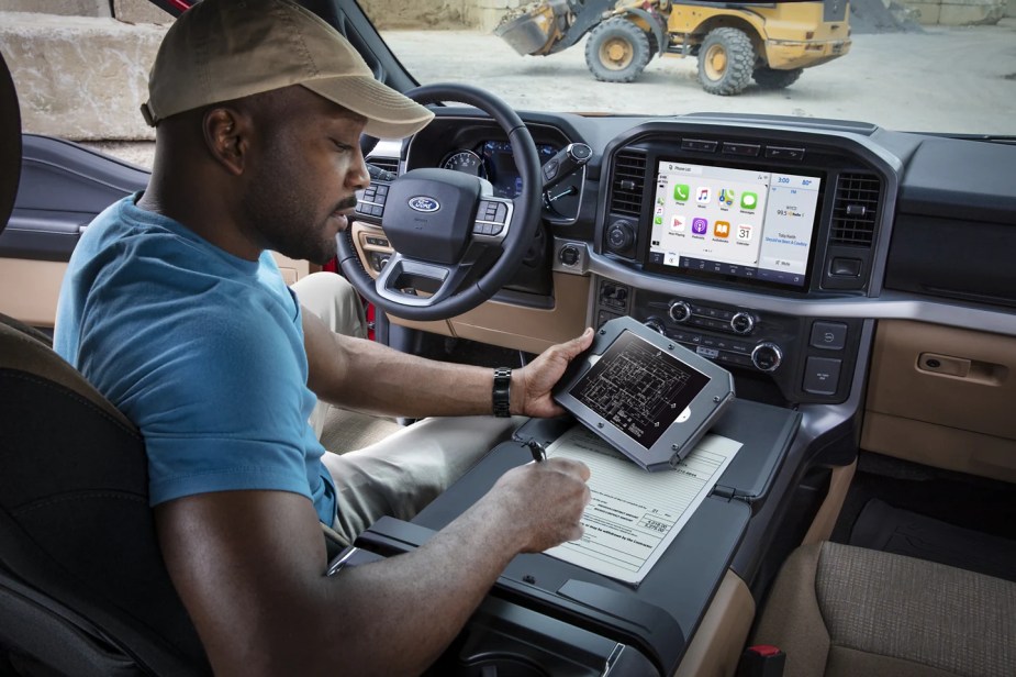 The interior of the 2023 Ford F-150 with its workspace. 