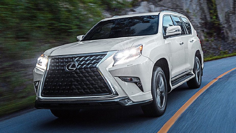 Front angle view of 2023 Lexus GX, showing Lexus as more reliable Consumer Reports luxury car brand than BMW