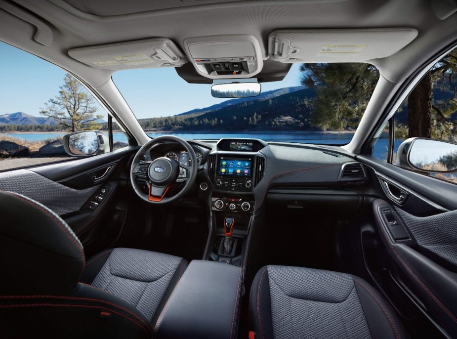 Front seats and dashboard in 2023 Subaru Forester crossover SUV