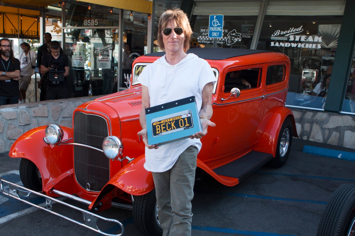 Jeff Beck and a classic Ford coupe 
