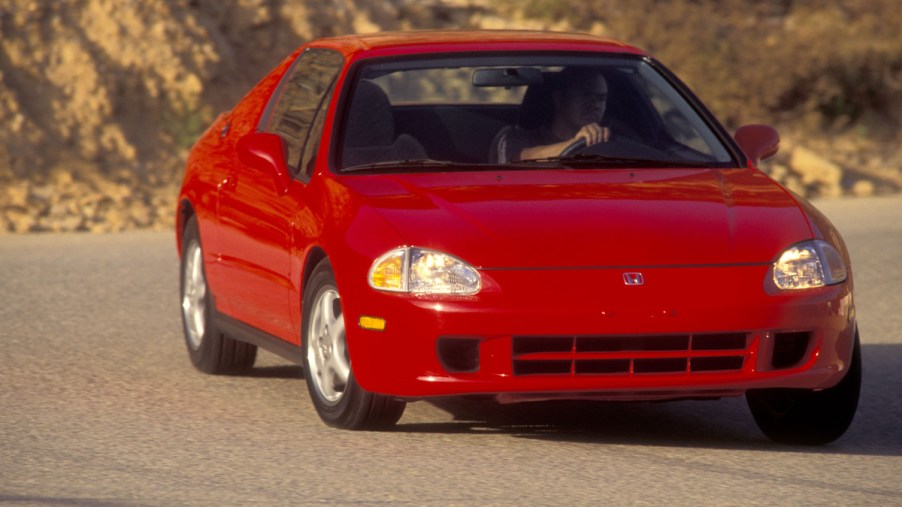 A red Honda Del Sol on display