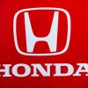 The Honda logo and lettering on a red background at the Formula 1 Winter Tests in Barcelona, Spain