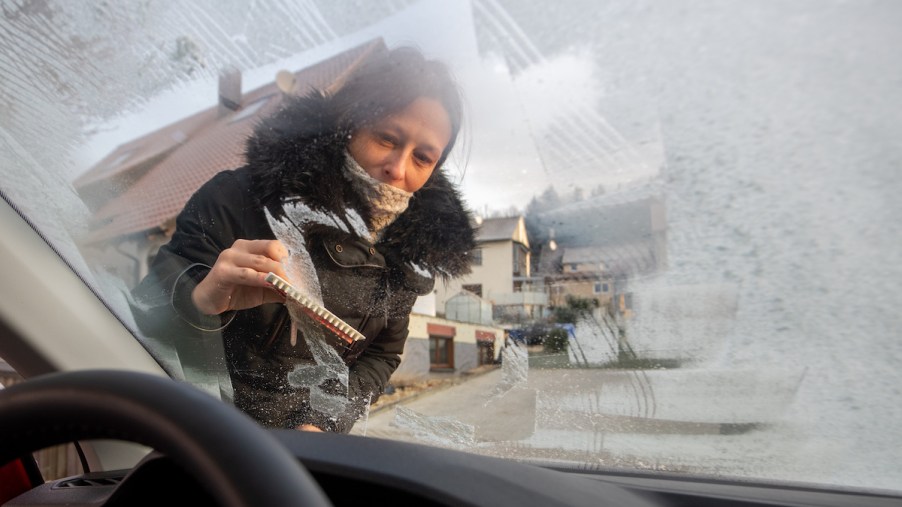 Ice scrapper, a way to defrost windows quickly.