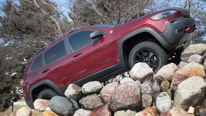 A Jeep Cherokee on rocks pictured at the Fiat Chrysler Belvidere Assembly Plant in Illinois