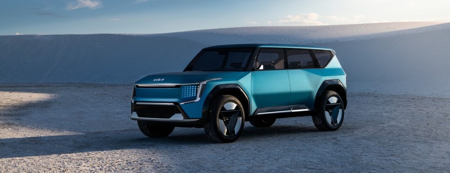 A concept rendering of the 2024 Kia EV9, which will be a three-row SUV.