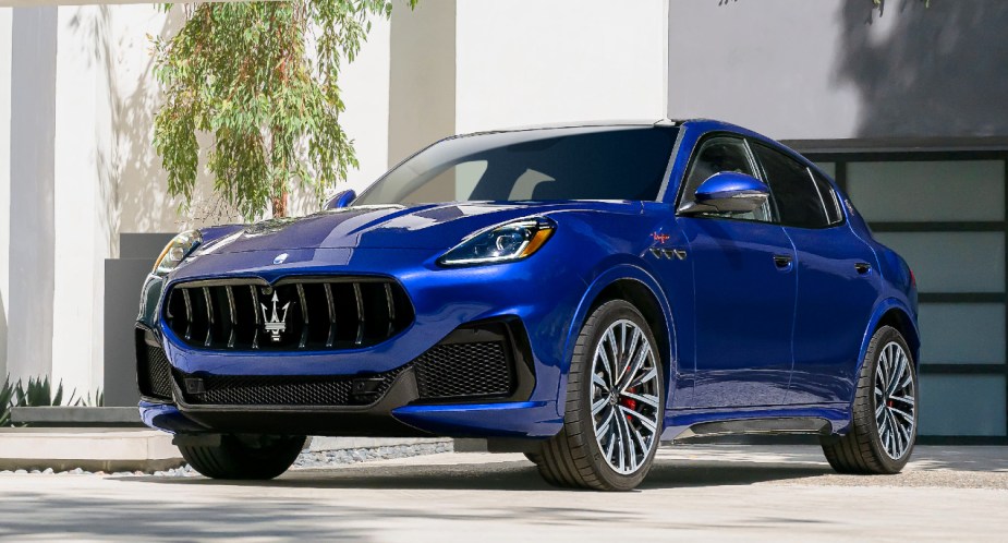 A blue 2023 Maserati Grecale small luxury SUV is parked. 