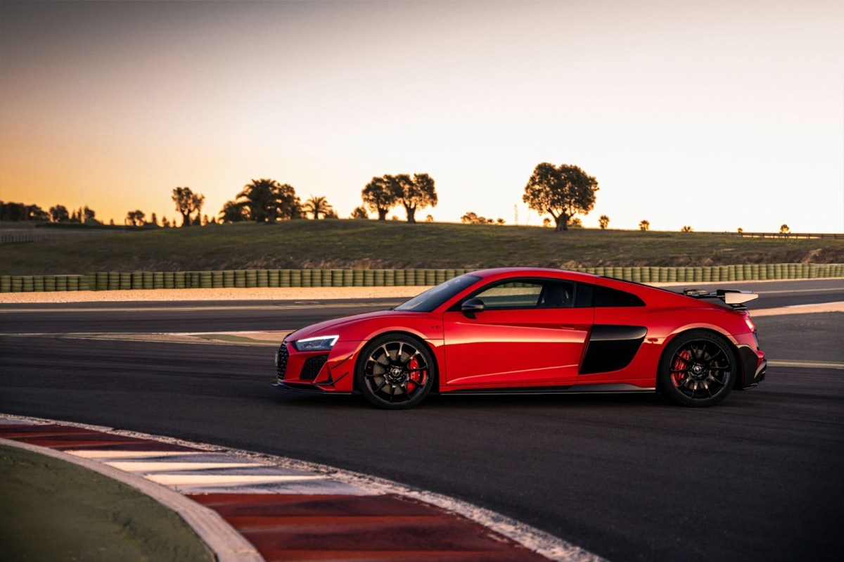A red Audi R8 on a race track