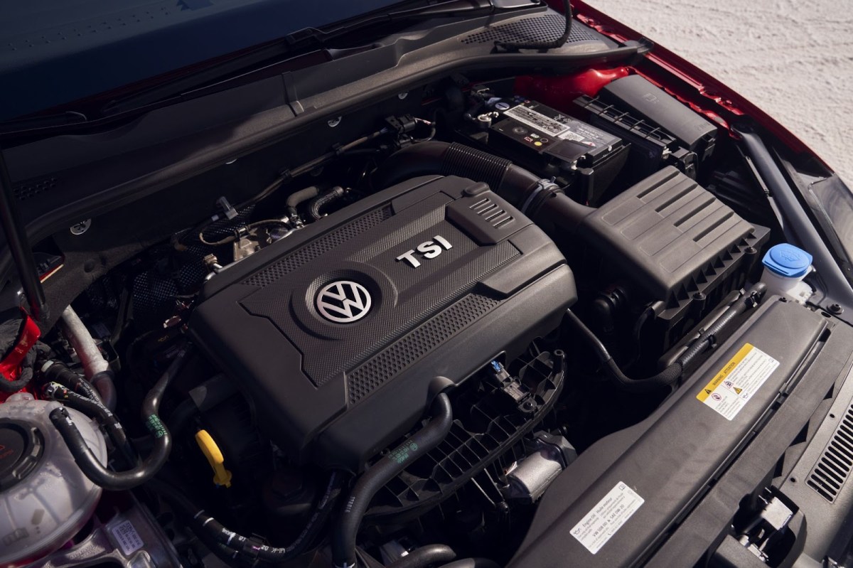 The turbocharged engine of a Golf GTI