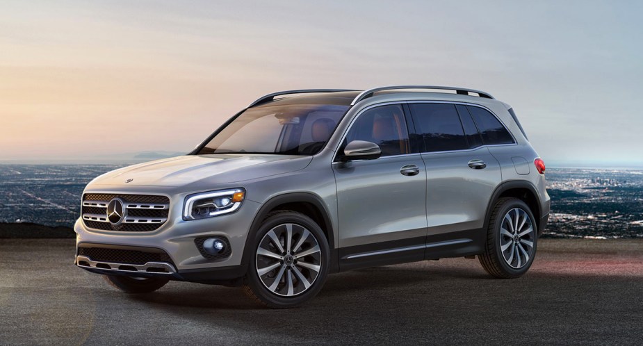 A gray 2022 Mercedes-Benz GLB luxury subcompact SUV. 