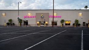 An empty Planet Fitness gym fitness club car parking lot in Alhambra, California
