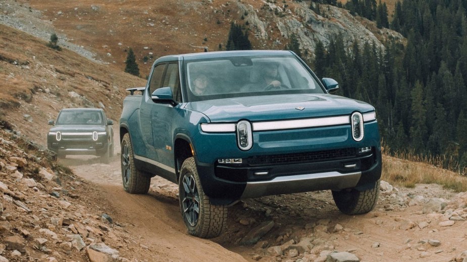 Rivian R1T Electric Truck on a Trail