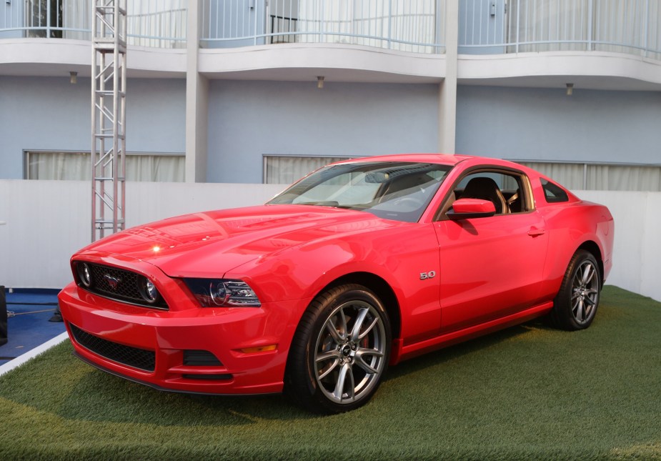 A 2014 Ford Mustang GT shows off its retro styling.