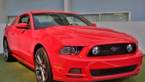 The 2014 Ford Mustang GT has angular retro styling unlike the S550 Mustang that came after it.