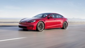 A 2023 Tesla Model S shows off its side profile, which is similar to the 2022 Tesla Model S.