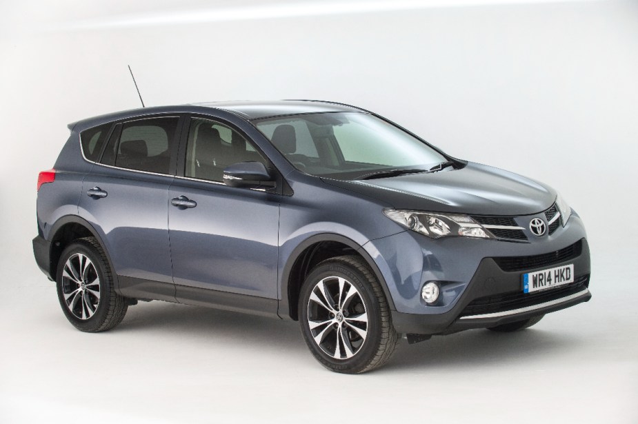 The Toyota RAV4 has long been a popular SUV, here it sits on display. This is a used SUV under $15,000