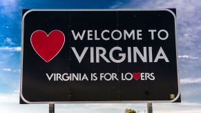 A 'Virginia is for Lovers' welcome sign for the state of Virginia