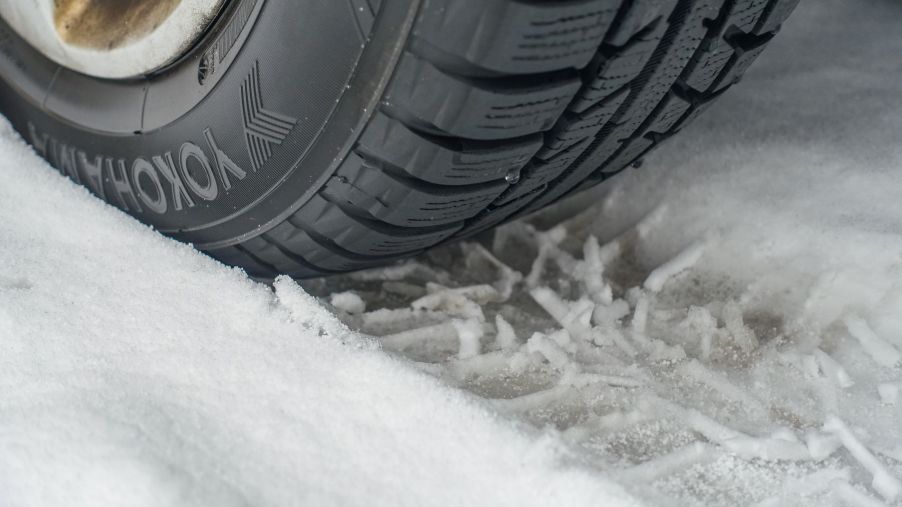 A Yokohama winter mud and snow tire driving in snow in Gdansk, Poland
