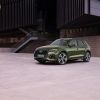 A green Audi Q5 compact luxury SUV parked near a lamppost