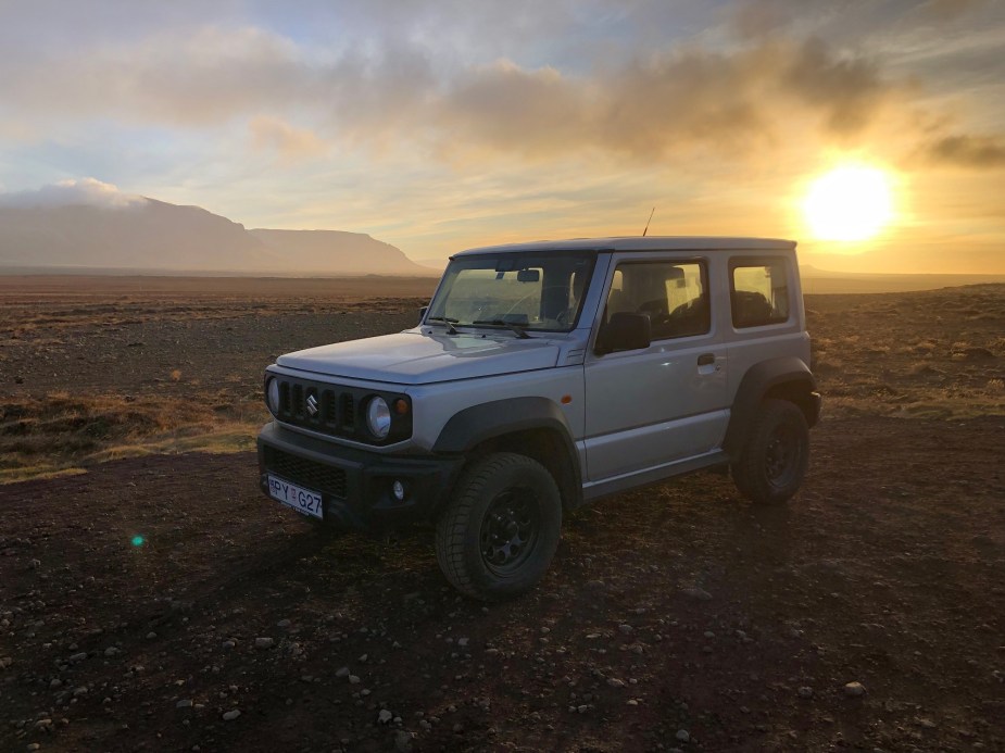 Driving around Iceland in a Suzuki Jimny like this one is a fun experience.