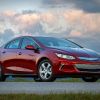 A red 2019 Chevrolet Chevy Volt plug-in hybrid electric vehicle (PHEV) model