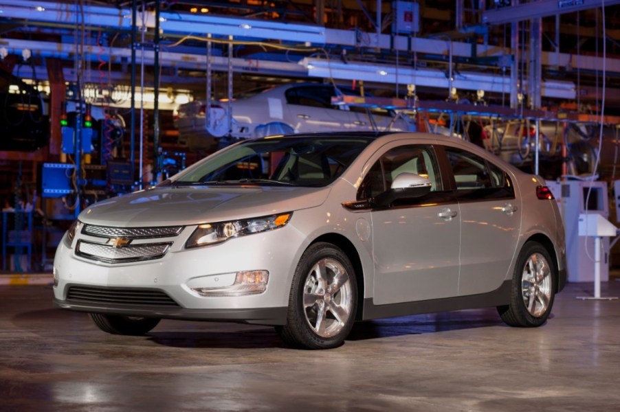 A silver 2011 Chevrolet Volt, which is one of the best used hybrid car.