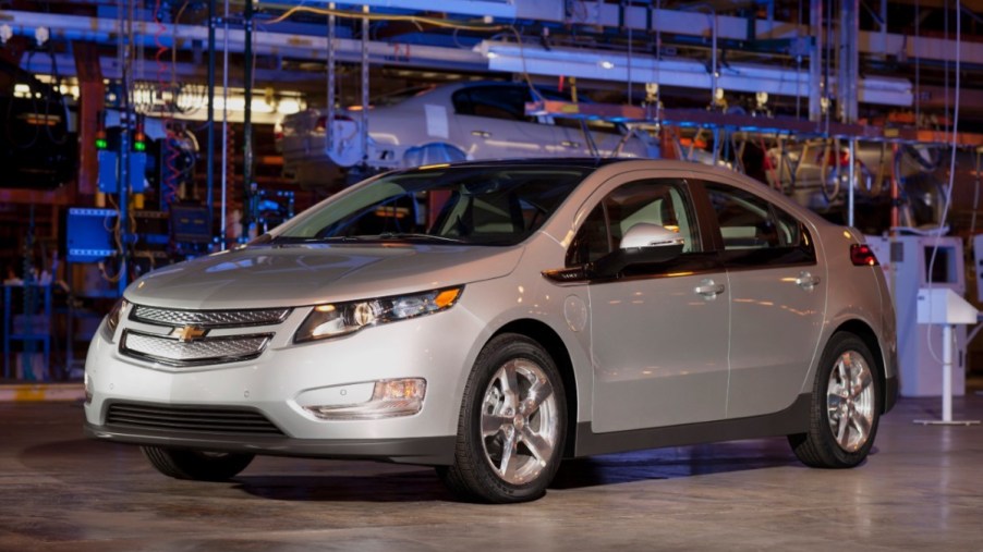 A silver 2011 Chevrolet Volt, which is one of the best used hybrid car.