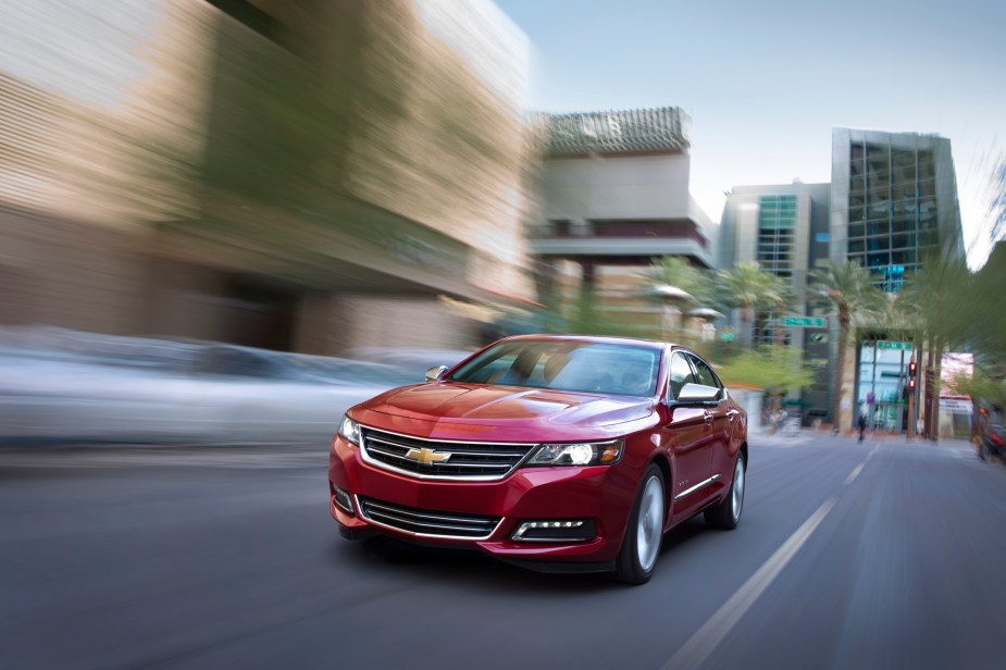 The Chevy Impala, like the Honda Accord, has large car spaciousness and lasts a long time. 