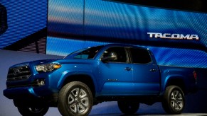 A 2015 Toyota Tacoma mid-size truck shows off. It can be found used for around $20,000.