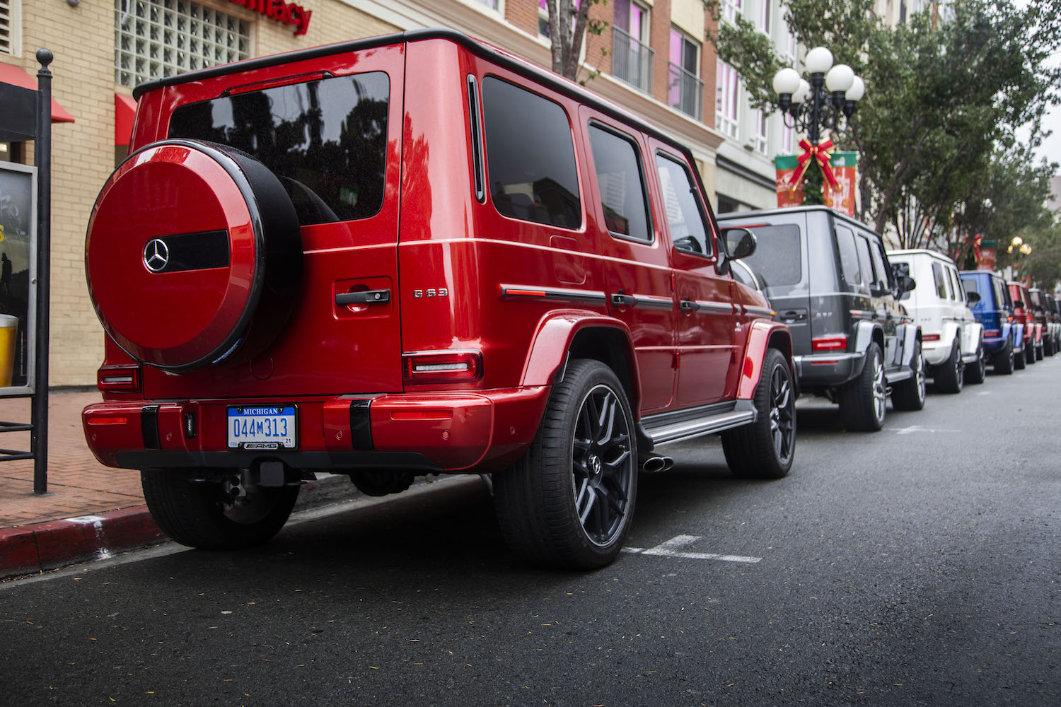 A row of 2019 Mercedes-Benz G550s parked on the street to commemorate the launch of the 2nd generation G Class.