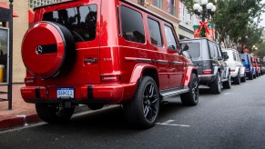 A row of 2019 Mercedes-Benz G550s parked on the street to commemorate the launch of the 2nd generation G Class.
