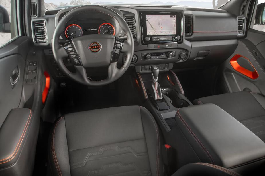 The interior of the redesigned 2022 Nissan Titan midsize pickup truck.