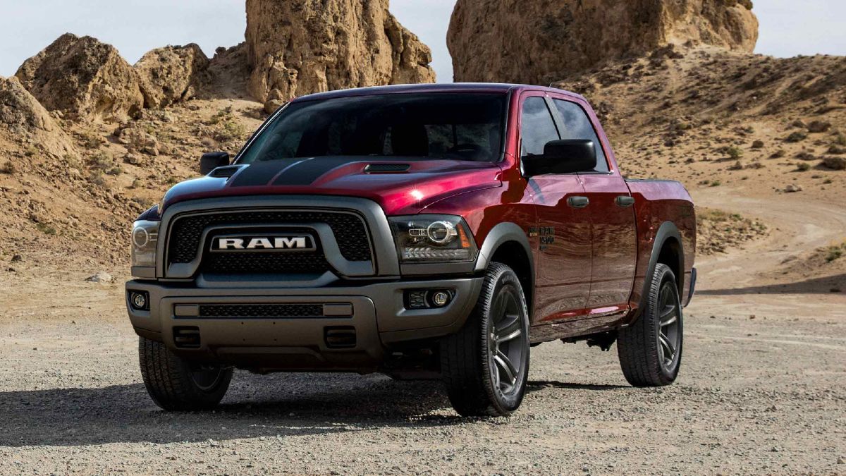 Red 2022 Ram 1500 with a desert background