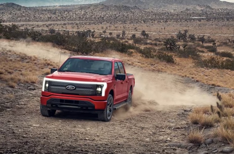 The 2023 Ford F-150 Lightning Lariat off-roading, it is expensive in 2023.
