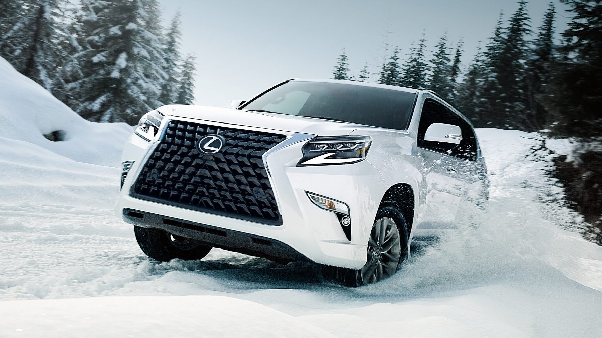 2023 Lexus GX driving in snow, showing how Consumer Reports named it most reliable SUV, not a Toyota or Honda