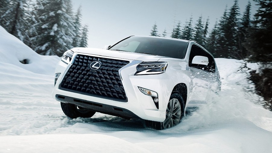 2023 Lexus GX driving in snow, showing how Consumer Reports named it most reliable SUV