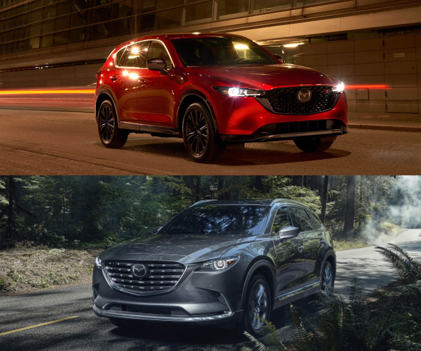 The 2023 Mazda CX-5 seen on top of the 2023 Mazda CX-9