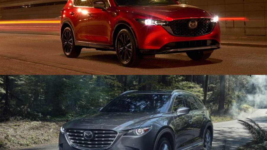 The 2023 Mazda CX-5 seen on top of the 2023 Mazda CX-9