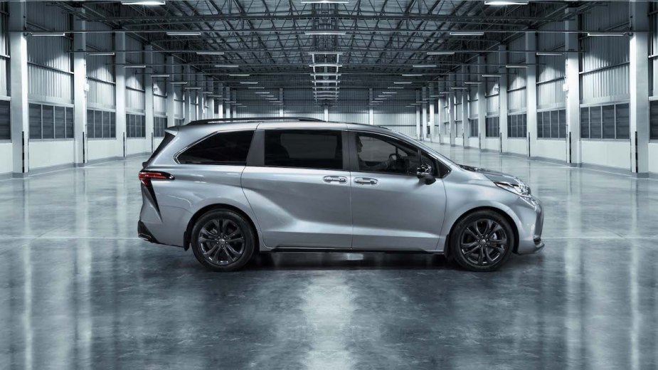 2023 Toyota Sienna, one minivan with the best gas mileage parked in a covered area. 