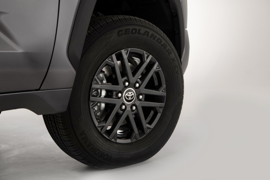 A 2023 Toyota Tundra tire, which is one of the best trucks to buy.  