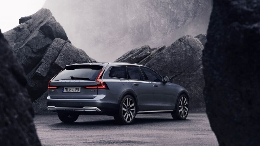 One of the safest cars on the market, a gray 2023 Volvo V90 shows off its wagon proportions.