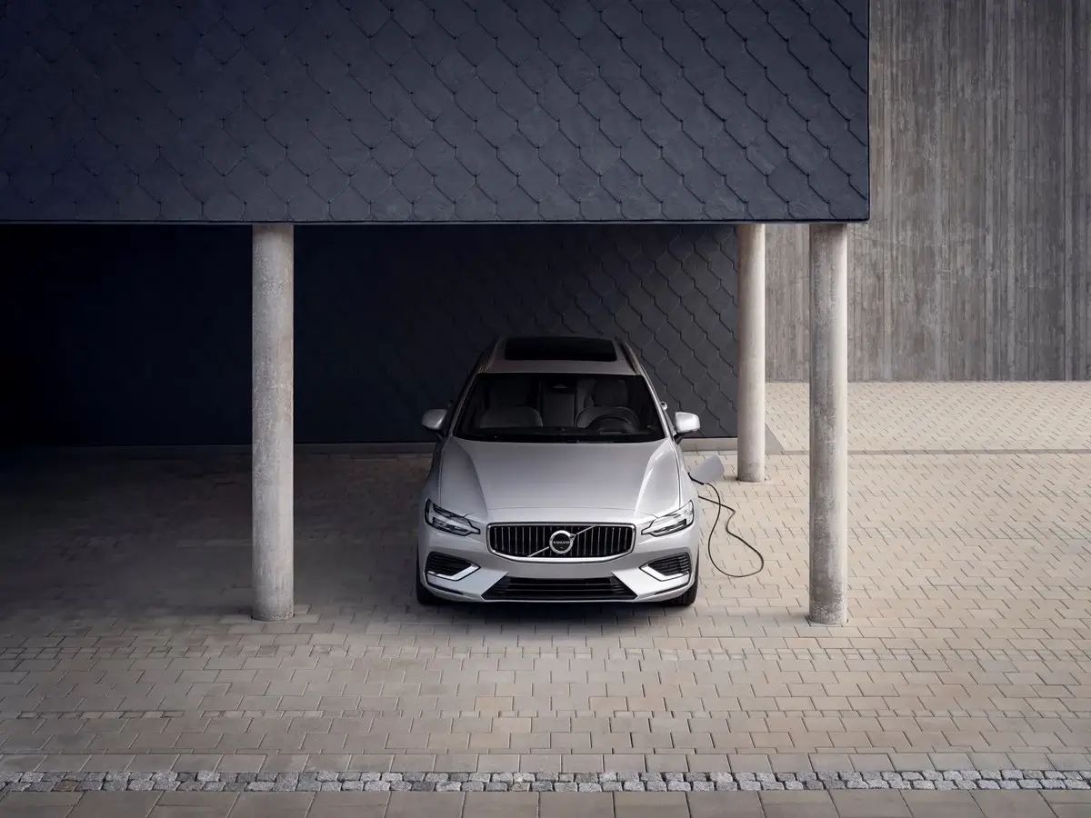 The Volvo V60 Recharge plugged in and charging