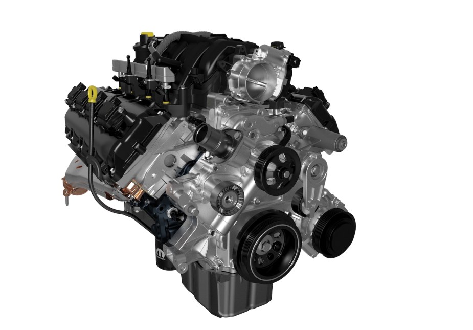 Promo photo of a 5.7-liter HEMI V8 crate engine.