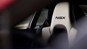 NSX-branded seating in the cabin of a 2022 Acura NSX Type S performance sports car model