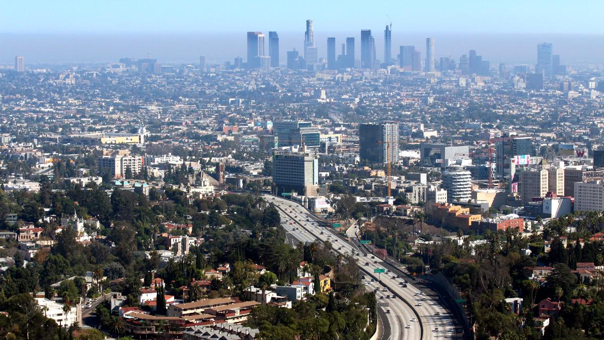 Aerial View of Los Angeles showing the smog