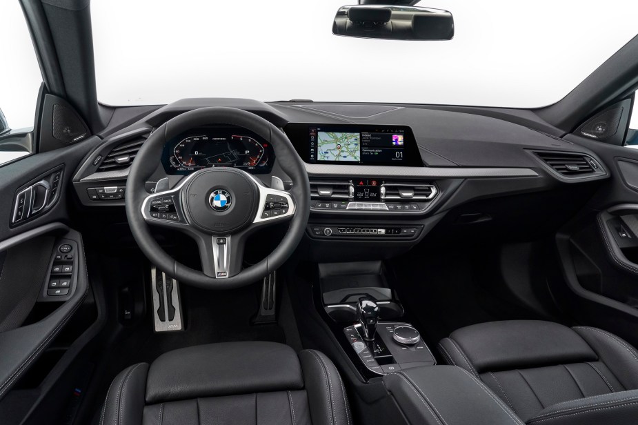 A 2023 BMW 228i Gran Coupe's interior shows off its understated luxury in black trim. 