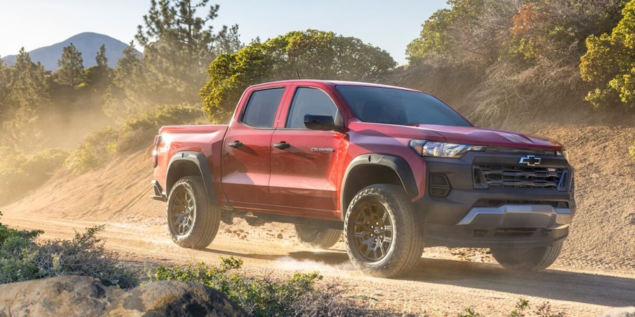 The smallest Chevy truck in North America, the Colorado shows off some off-road capability.